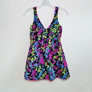 Vintage Gabar colorful floral skirted one piece swimsuit